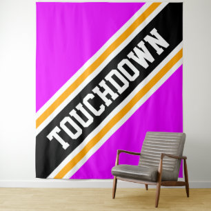 TOUCHDOWN Bright Pink Black Yellow Slant Stripes Tapestry
