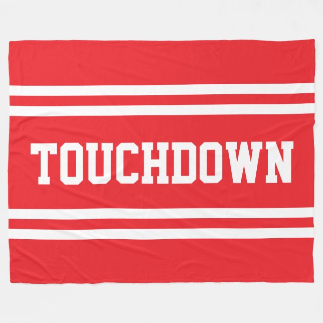 TOUCHDOWN Bright Red White Text Racing Stripes Fleece Blanket (Front (Horizontal))