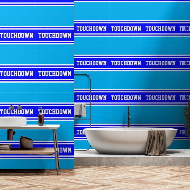 TOUCHDOWN Bright Royal Blue White Racing Stripes Wallpaper (Bathroom)