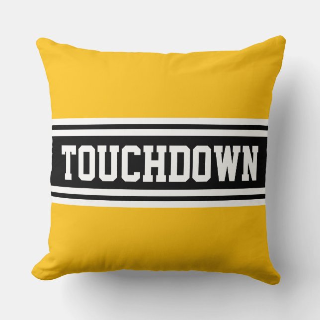 TOUCHDOWN Bright Yellow Orange Black White Stripes Cushion (Front)