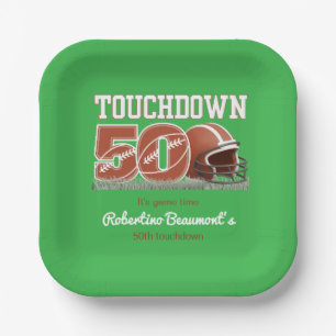 Touchdown Fifty Funny Football 50th Birthday Paper Plate