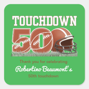 Touchdown Fifty Funny Football 50th Birthday Square Sticker