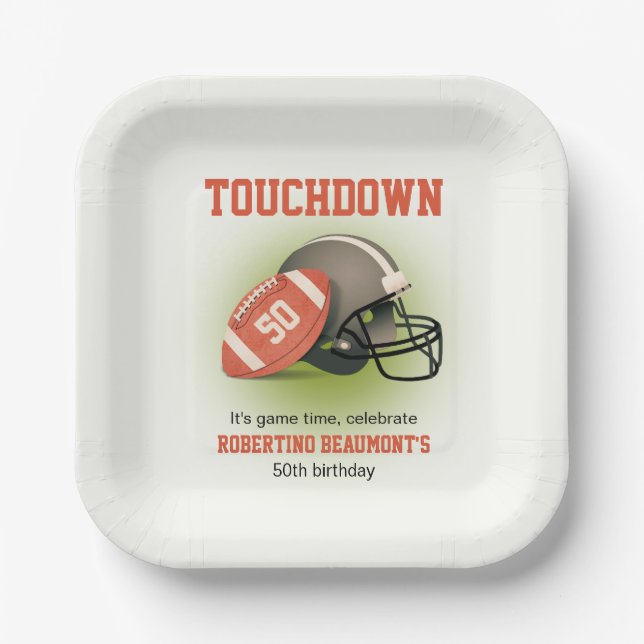 Touchdown Fifty Vintage Football 50th Birthday Paper Plate (Front)
