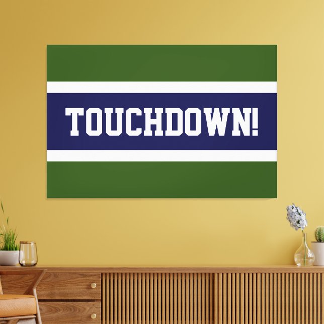 TOUCHDOWN Forest Green White Navy Blue Stripes Canvas Print (Insitu(LivingRoom))