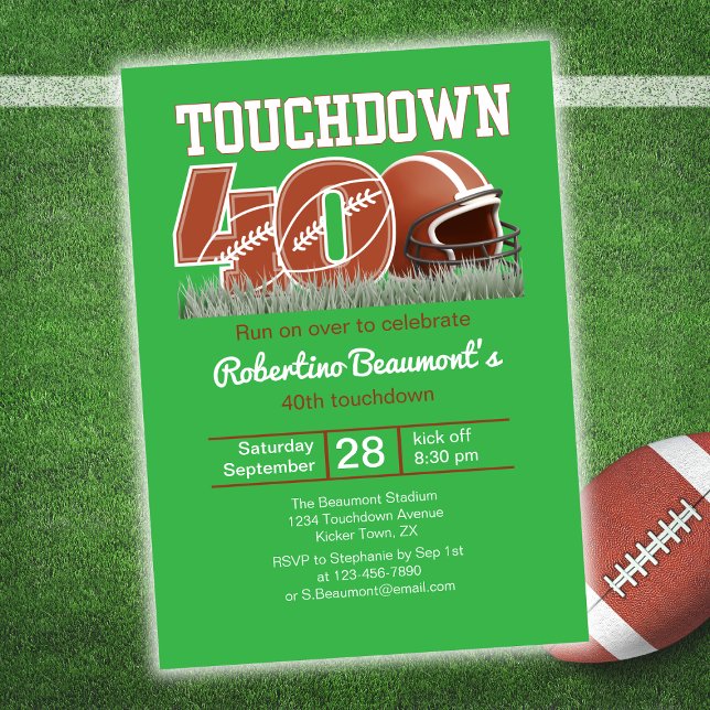 Touchdown Forty Funny Football 40th Birthday Invitation (Creator Uploaded)