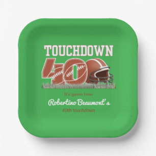 Touchdown Forty Funny Football 40th Birthday Paper Plate