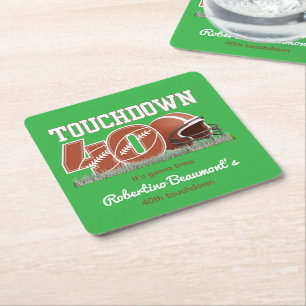 Touchdown Forty Funny Football 40th Birthday Square Paper Coaster