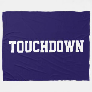 TOUCHDOWN Fun Navy Blue Athletic White Block Text Fleece Blanket