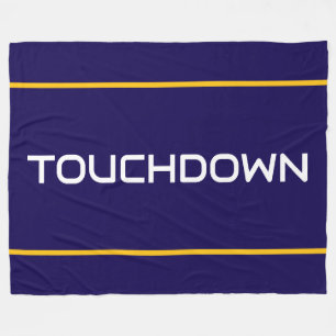TOUCHDOWN Fun White Text Orange Navy Blue Stripes Fleece Blanket