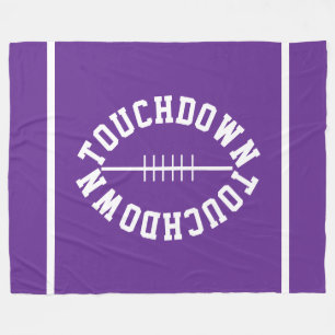 TOUCHDOWN Fun White Text Stripes On Royal Purple Fleece Blanket