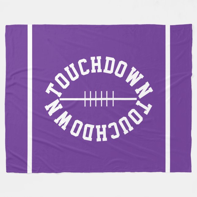 TOUCHDOWN Fun White Text Stripes On Royal Purple Fleece Blanket (Front (Horizontal))