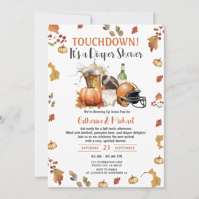 Touchdown it's a diaper Baby shower Beer Pumpkin Invitation (Front)