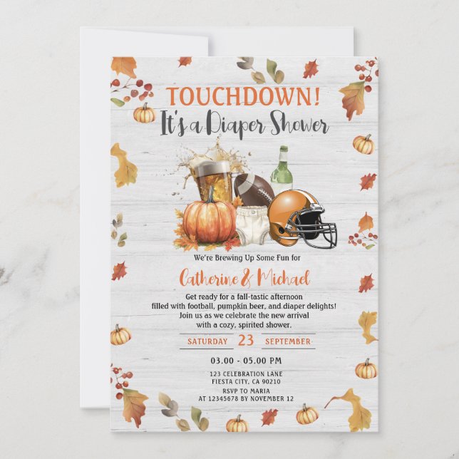 Touchdown it's a diaper Baby shower Beer Pumpkin Invitation (Front)
