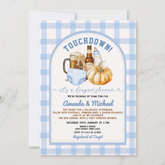 Touchdown it's a diaper shower Pumpkin Beer Fall Invitation (Front)