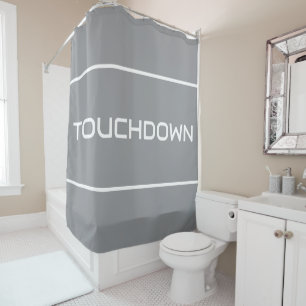 TOUCHDOWN Modern White Text Stripes On Light Gray Shower Curtain
