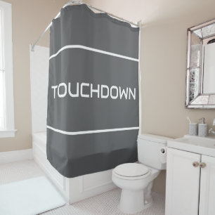 TOUCHDOWN Modern White Text Stripes On Modern Gray Shower Curtain