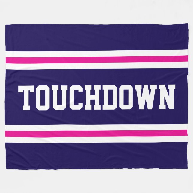 TOUCHDOWN Navy Blue Pink White Text Racing Stripes Fleece Blanket (Front (Horizontal))