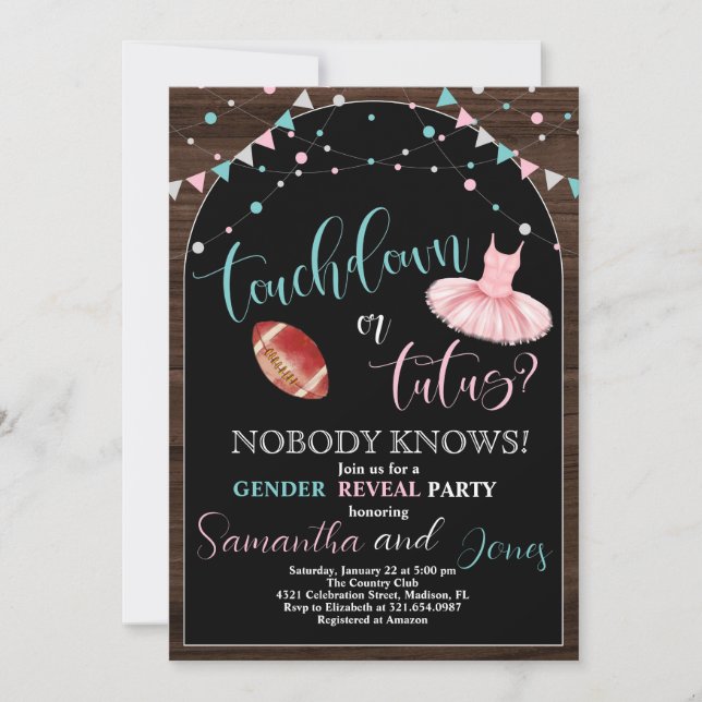 Touchdown or Tutus Gender Reveal Party Invitation (Front)