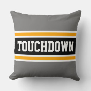 TOUCHDOWN Sporty Black Yellow Grey Stripes Cushion