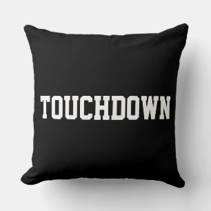 TOUCHDOWN Sporty White Football Text On Bold Black Cushion