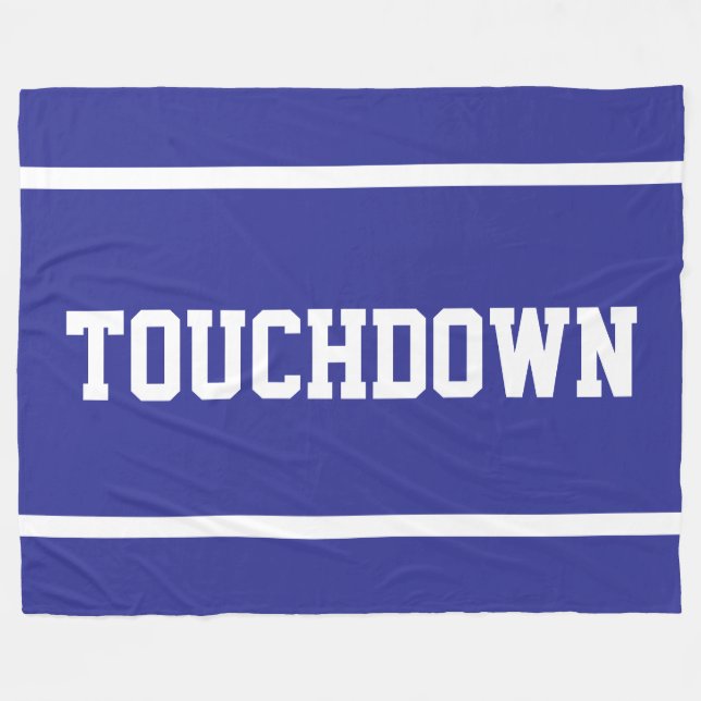 TOUCHDOWN Sporty White Text Stripes On Deep Blue Fleece Blanket (Front (Horizontal))