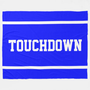 TOUCHDOWN Sporty White Text Stripes On Royal Blue Fleece Blanket