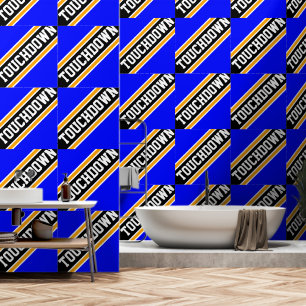 TOUCHDOWN Tiled Bright Blue Orange Black Stripes Wallpaper