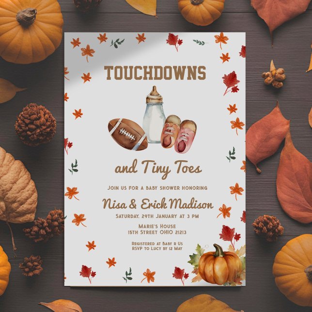 Touchdown Tiny Toes Football Couples Baby Shower Invitation (Creator Uploaded)