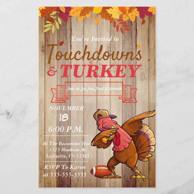 Touchdowns and Turkey Thanksgiving Invitation Flyer (Front)