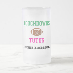 Touchdowns or Tutus Gender Reveal Frosted Glass Beer Mug