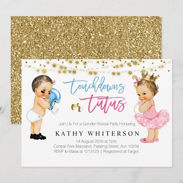 Touchdowns or Tutus gender reveal Invitation (Front/Back)