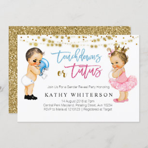 Touchdowns or Tutus gender reveal Invitation