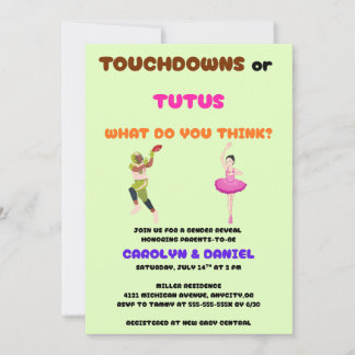 Touchdowns or Tutus Gender Reveal Party Invitation
