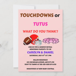 Touchdowns or Tutus Gender Reveal Party Invitation