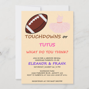 Touchdowns or Tutus gender reveal party Invitation