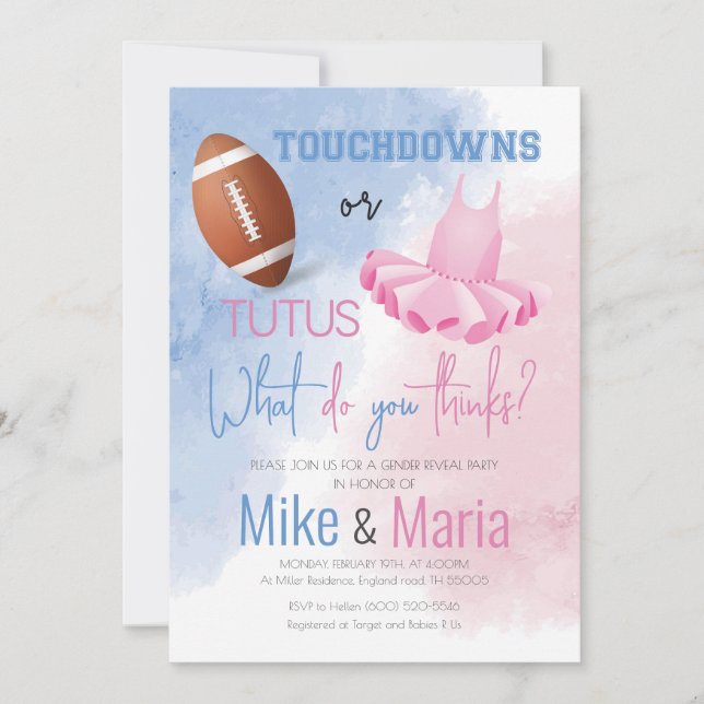 Touchdowns or Tutus Invitation (Front)