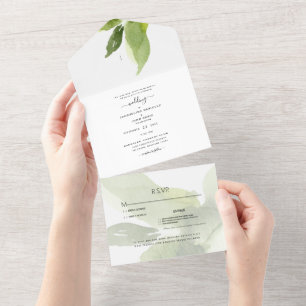 Touches of Spring Foliage Swash Wedding All In One Invitation