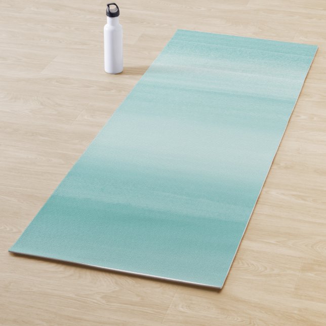 Touching Aqua Blue Watercolor Abstract #2 Yoga Mat (In Situ)
