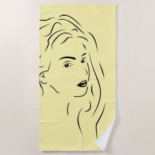 Touching Black Line Art Stilized Female Visual Beach Towel