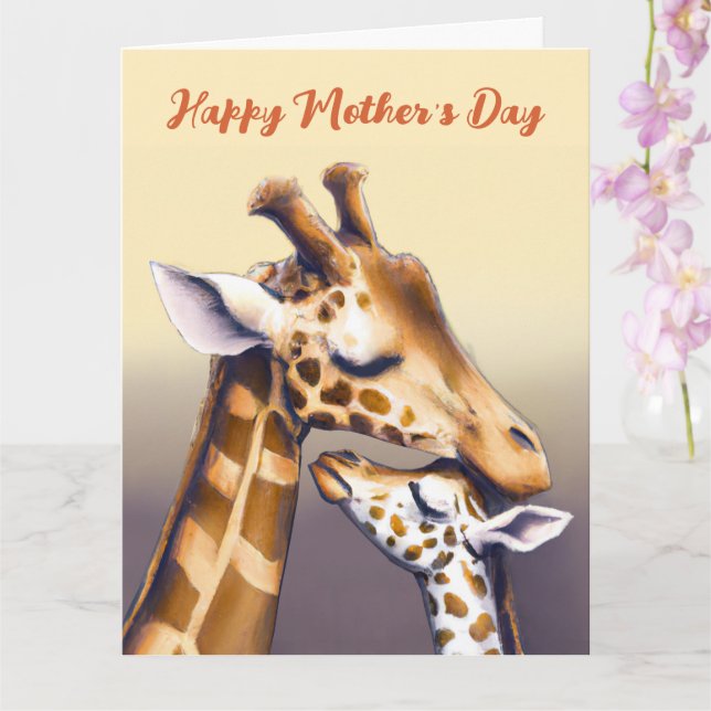 Touching Moment Between Mother Giraffe & Calf Card (Orchid)