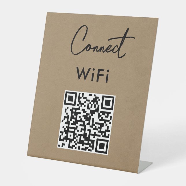 Touchless Menu QR Connect WiFi Kraft Pedestal Sign (Front)