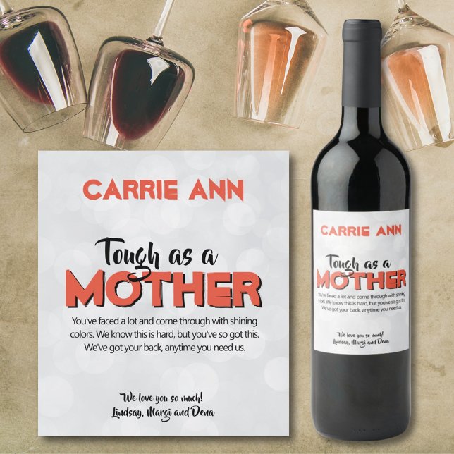 Tough as a Mother Women Besties Bold Red Black  Wine Label (Creator Uploaded)