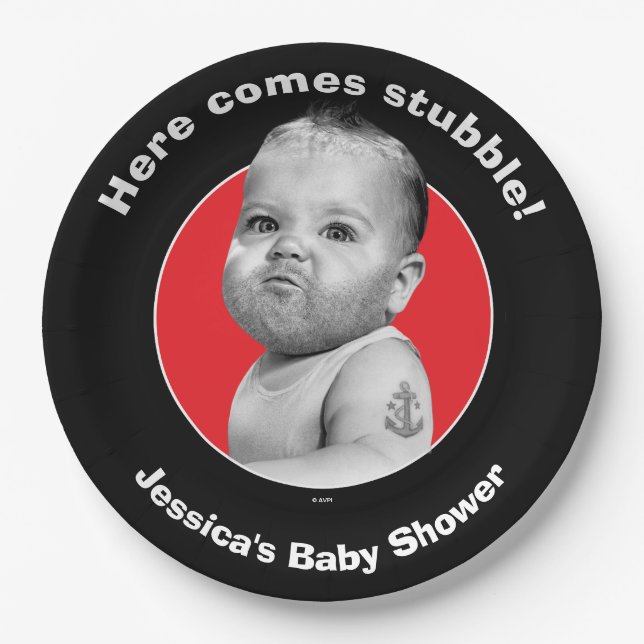 Tough Beared Baby Boy Paper Plate (Front)