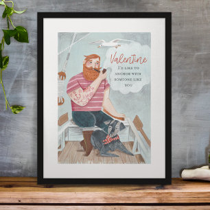Tough blue pink Sea Sailor & dog Valentine's Day   Poster