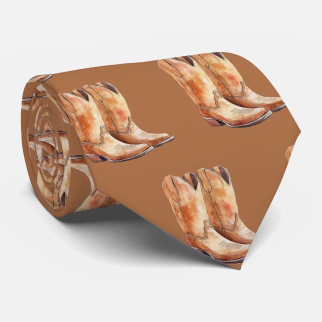 Tough Brown Cowboy Boots Neck Tie (Rolled)