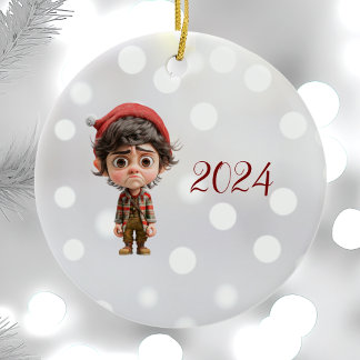 Tough Day Christmas Elf Ceramic Ornament