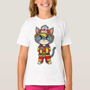 Tough Firefighter Cat – 90s Cartoon Style T-Shirt