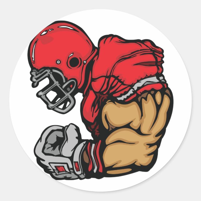 Tough Football Warrior Mascot Red Helmet Muscle  Classic Round Sticker (Front)