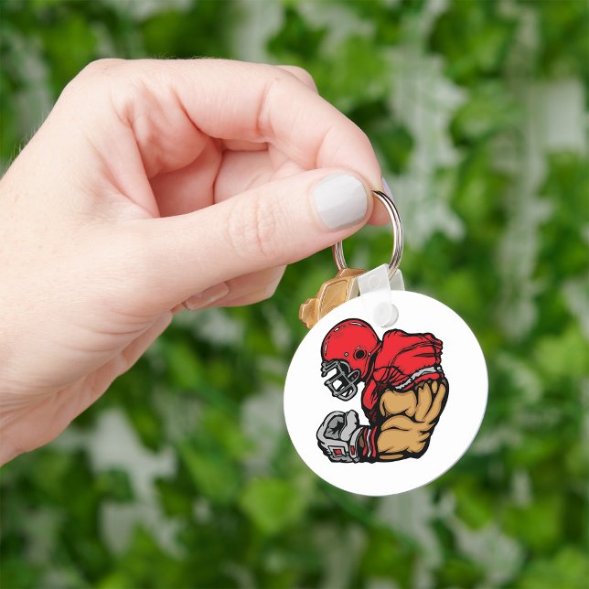 Tough Football Warrior Mascot Red Helmet Muscle  Key Ring (Creator Uploaded)