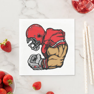 Tough Football Warrior Mascot Red Helmet Muscle Napkin